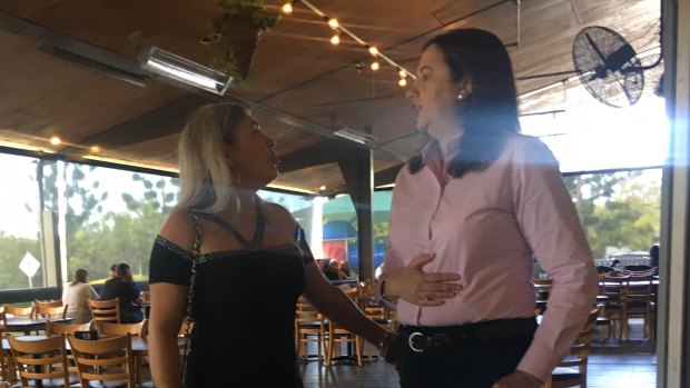 Premier Annastacia Palaszczuk at a cafe on the Gold Coast earlier today