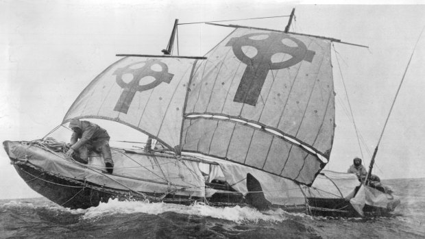 Tim Severin's leather boat in which he replicated the legend of St Brendan's voyage across the Atlantic. 