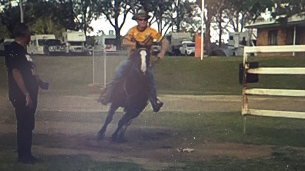 Video shows the man riding through the showground.