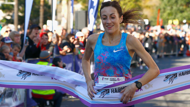 Sinead Diver crosses the line in Sydney last year. 