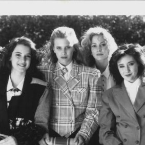In the movie <i>Heathers</i> from left: Winona Ryder, Kim Walker, Lisanne Falk and Shannon Doherty.