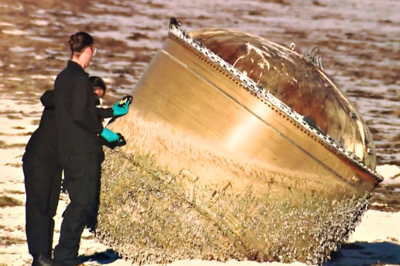 The rocket piece from India’s space agency that washed up on a  beach in WA in 2023.