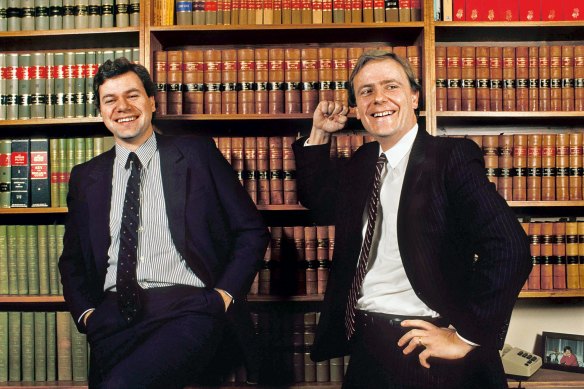 Michael Kroger as Victorian Liberal Party president, and Peter Costello, the then-candidate for Higgins, in 1989.