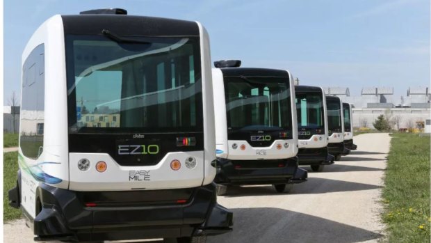 EasyMile's electric, driverless shuttle buses which can carry 12 people are on trial at Springfield.