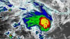 A satellite image of Tropical Cyclone Kirrily as the category 3 system approached the Queensland coast on January 25.