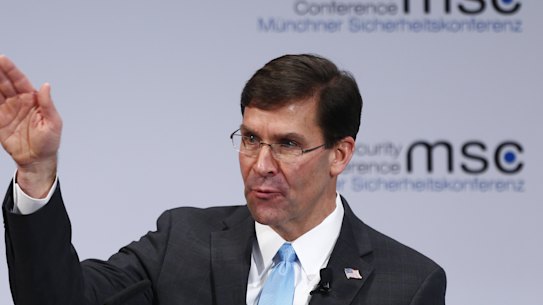 Mark Esper speaks during the conference in Munich. 