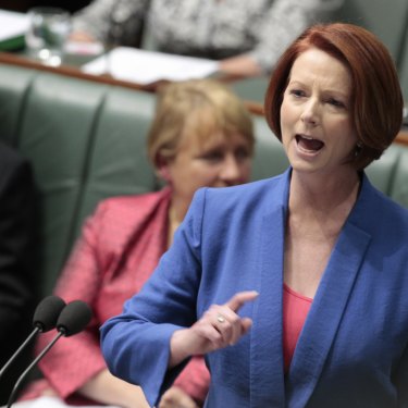 Julia Gillard delivers her “misogyny speech” in October 2012.