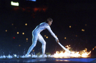 Cathy Freeman ignites the Olympic flame. 