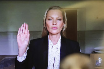 Kate Moss testifies via video link at the Fairfax County Circuit Courthouse on Wednesday.