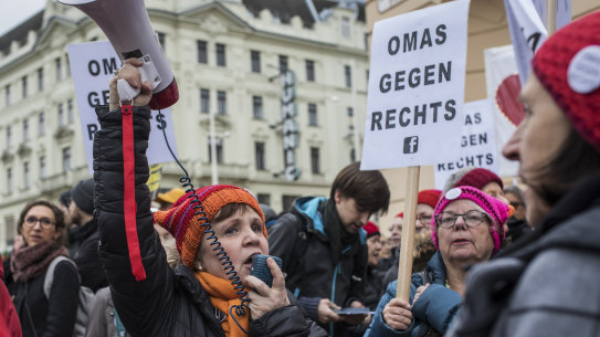 The Grannies Against the Right group protests in Vienna last month.