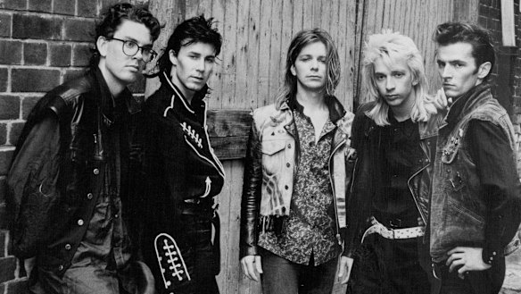 James Valentine (left) in the Models in 1985 with James Freud, Roger Mason, Barton Price and Sean Kelly.