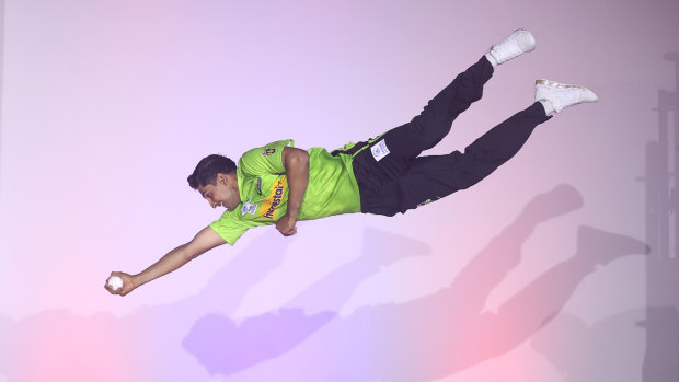 High-flyer ... Jason Sangha gets some serious hang time at Monday’s BBL launch.