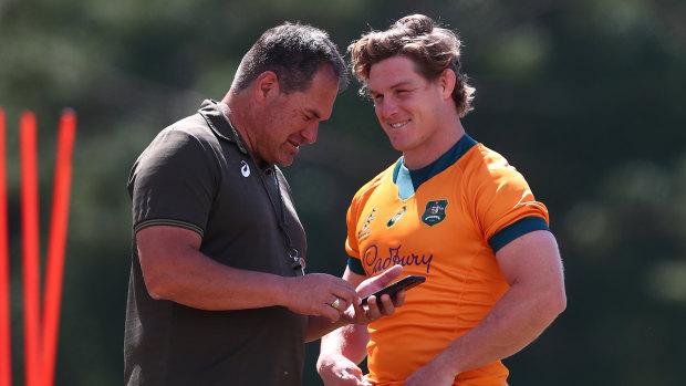 Wallabies coach Dave Rennie and captain Michael Hooper on Friday. 