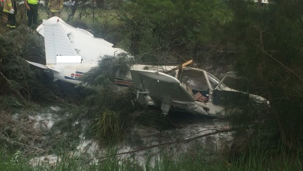 The aircraft wreckage at Bankstown Airport. 
