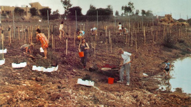 Volunteers build CERES Environment Park in the 1980s.