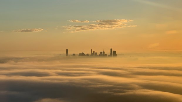 The top of Brisbane's skyscrapers had their heads above the clouds on Tuesday morning.