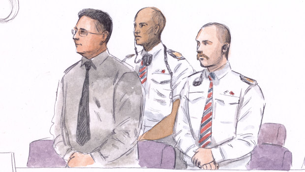A courtroom sketch of Bradley Edwards, drawn on the first day of his murder trial. 
