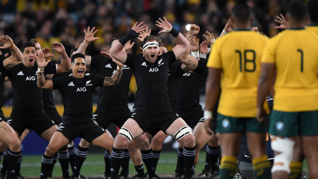 Dominance: The All Blacks perform the Haka before game 1 of last year's Bledisloe Cup series.