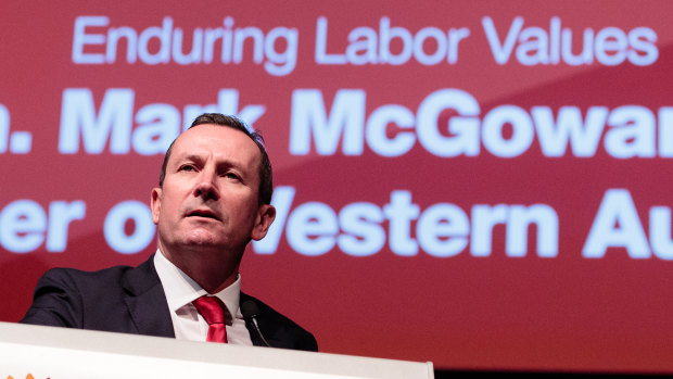 WA Premier Mark McGowan speaks to the WA Labor 2019 State Conference on Sunday.