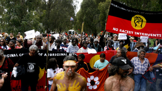 A protest march against the government intervention in the Northern Territory