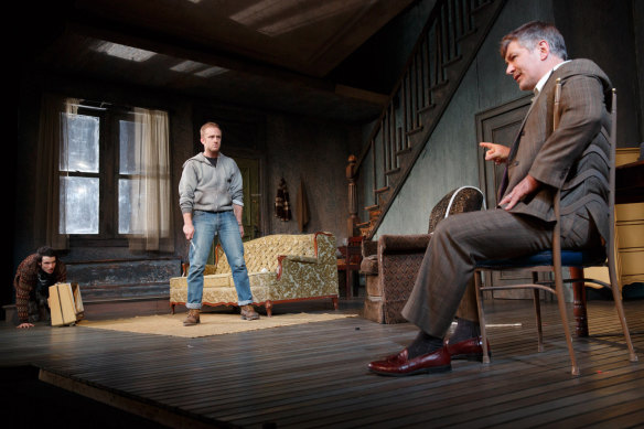 Alec Baldwin, right, with (from left) Tom Sturridge and Ben Foster in the 2013 Broadway production of Orphans.
