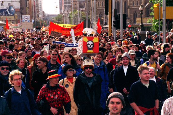 Jabiluka was developed and prepared for mining before work was stopped, following huge backlash, including this rally in Melbourne in 1999.