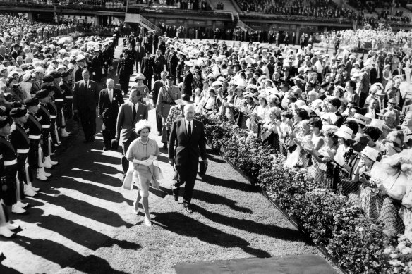 The Queen and Prince Philip at the 1963 Melbourne Cup.