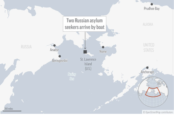 A pair of Russians have turned up on a remote Alaskan island in the Bering Sea, reportedly fleeing compulsory military service.
