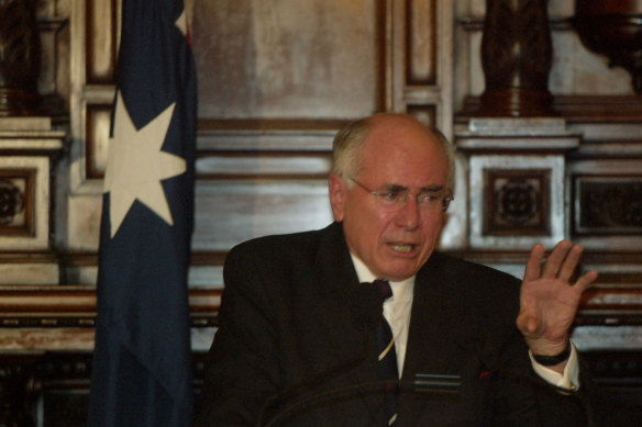 Then prime minister John Howard speaking at the Australian Club in 2004.