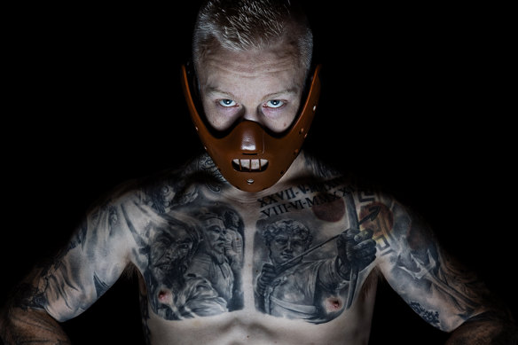 Australian boxer Darkon Dryden wears a Hannibal Lecter mask into the ring.