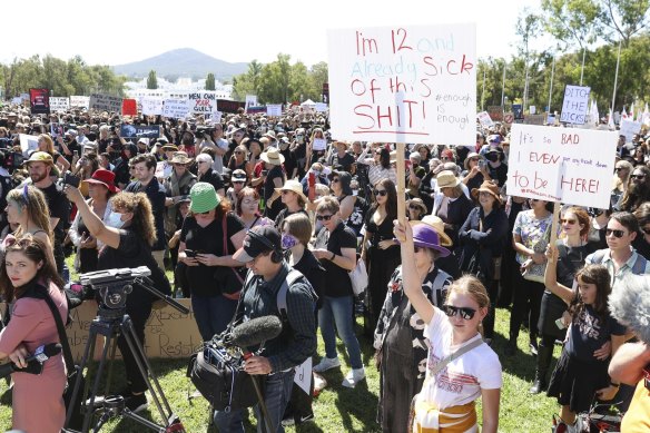 Thousands attended the Women’s March 4 Justice at Parliament House in Canberra earlier this month. 