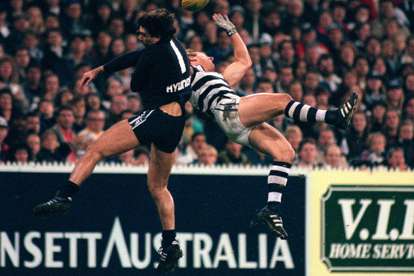 Clash of the titans: Gary Ablett snr and Stephen Silvagni.