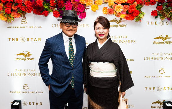 Party animals: Japanese thoroughbred trainer Yoshito Yahagi with wife Hisako at Flying Fish on Tuesday night.