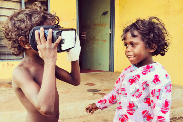 VR is more fun when enjoyed with a friend, as these young children discovered during the filming of Carriberrie.