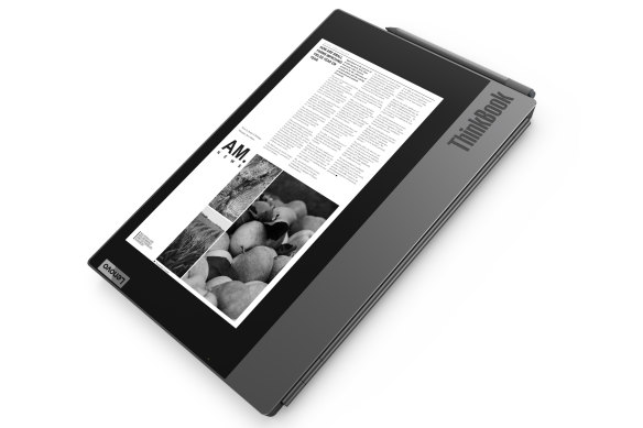 The ThinkBook Plus has an e-ink screen on the outside, and a regular LCD and keyboard inside.