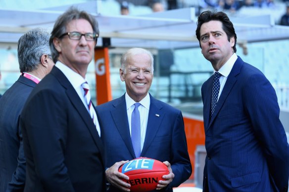 Joe Biden at the MCG as Carlton took on West Coast.