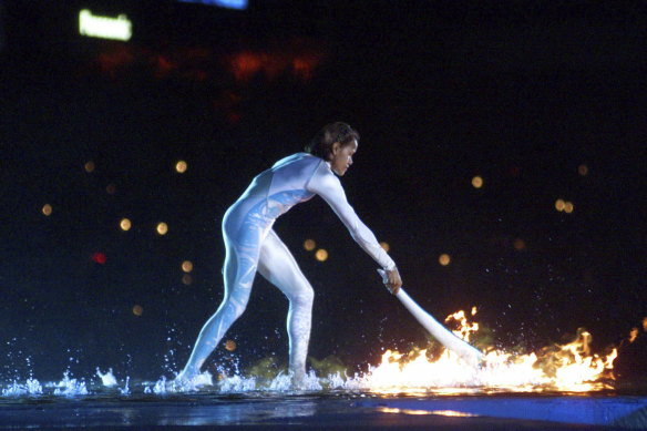 Cathy Freeman ignites the Olympic flame at the Sydney 2000 games.