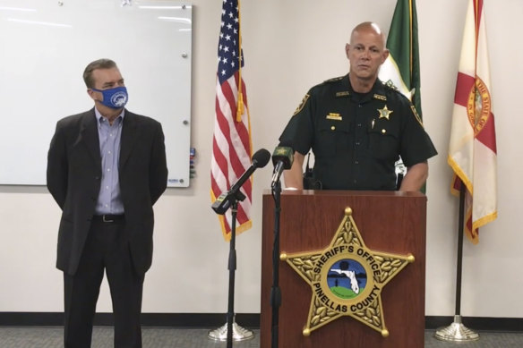Pinellas County Sheriff Bob Gualtieri, right, pictured with Oldsmar Mayor Eric Seidel, explains how the hacker gained access to the system.