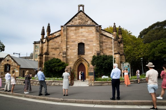 A wedding at the Garrison Church  in Sydney during the 2020 Sydney lockdown. 