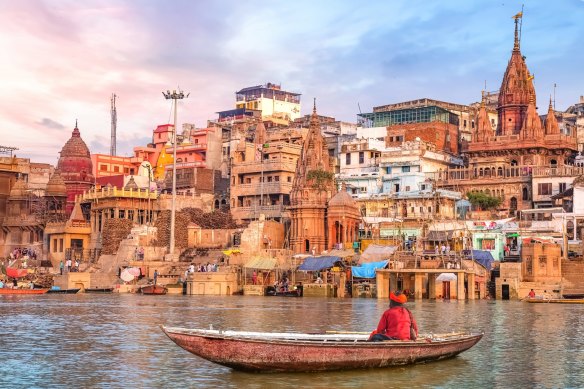 The city of Varanasi on the Ganges river.