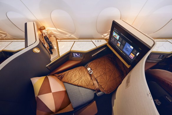 Etihad Airways’ Dreamliner lie-flat business class seats offer more room to move.
