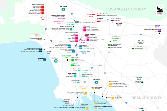 A map of LA2028 Olympic venues. 