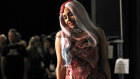 Lady Gaga wears a dress made of meat at the MTV Video Music Awards.
