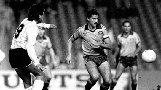 Charlie Yankos on the attack against Argentina in 1988.