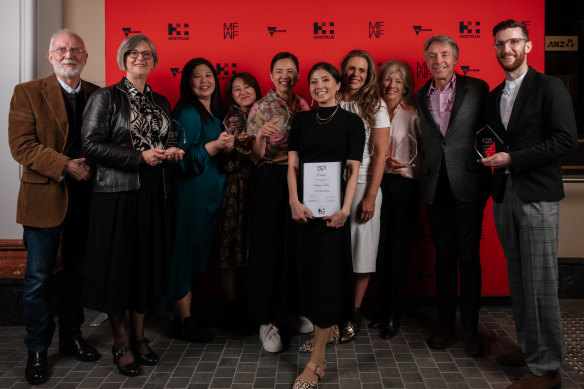 Roslyn Grundy (second from left) with the other Legends of 2023, plus Trailblazer winner Thi Le (centre left) and Hostplus Scholarship winner Stefanie Wee (centre right).