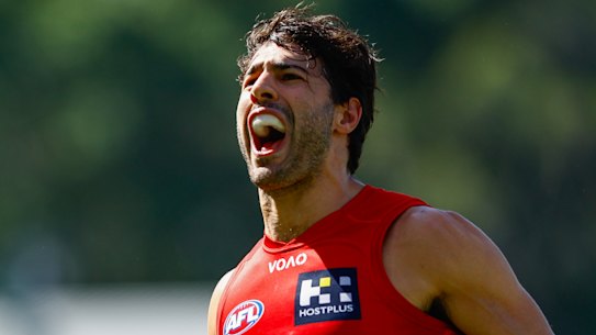 Christian Petracca after he booted a big goal against Essendon.