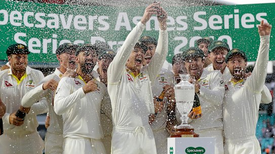 Australia celebrate retaining the Ashes.