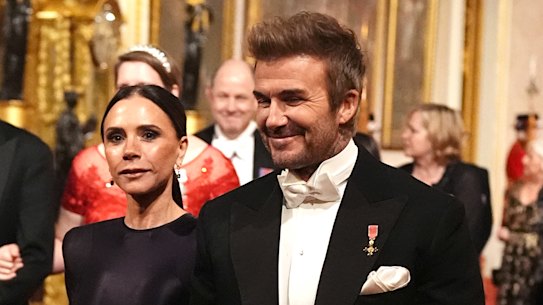 Victoria and David Beckham at Buckingham Palace.