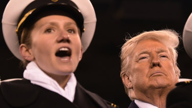 US President Donald Trump attends the Army-Navy football game in Philadelphia on Saturday.