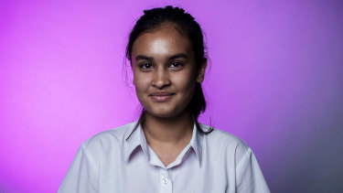 Aisheeya Huq, a 16-year-old student from Auburn Girls High School, says young people 'are going to have to face the consequences' of climate change long after the current political leaders are gone.